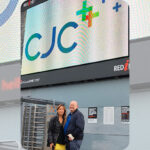 Paul Gow and Annie Tang CJC on Bromley Football Club Big Screen